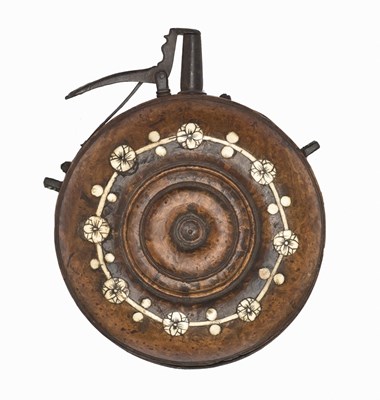 Lot 297 - A GERMAN CIRCULAR POWDER-FLASK