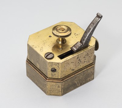 Lot 557 - A BRASS SCARIFICATOR, LATE 19TH CENTURY