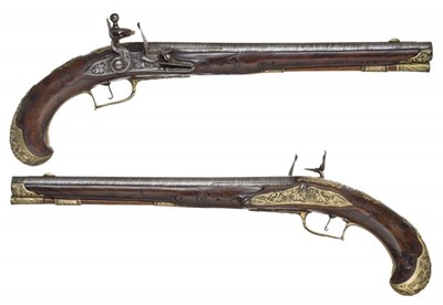 Lot 380 - A PAIR OF 20 BORE BOHEMIAN FLINTLOCK HOLSTER PISTOLS