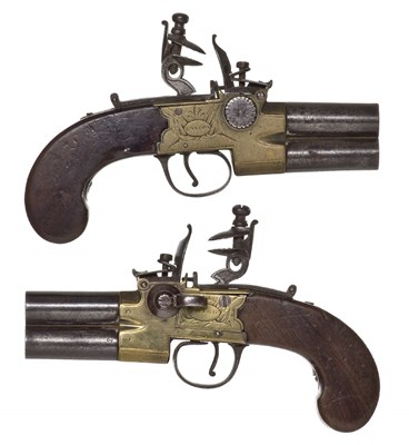 Lot 389 - A PAIR OF 80 BORE FLINTLOCK TAP-ACTION PISTOLS BY TWIGG