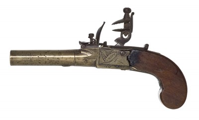 Lot 392 - AN 80 BORE FLINTLOCK POCKET PISTOL SIGNED SMITH