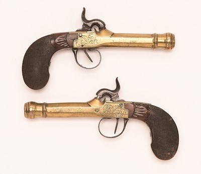 Lot 394 - A PAIR OF 40 BORE BELGIAN PERCUSSION POCKET PISTOLS