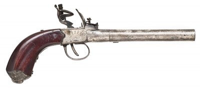 Lot 408 - A 25 BORE FLINTLOCK TRAVELLING PISTOL BY I & W RICHARDS