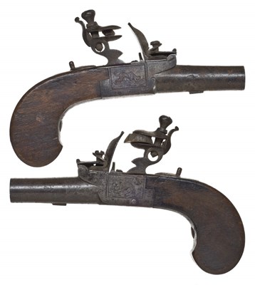 Lot 410 - A PAIR OF 100 BORE CONTINENTAL FLINTLOCK MUFF PISTOLS