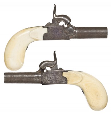 Lot 413 - A PAIR OF 120 BORE BELGIAN PERCUSSION MUFF PISTOLS