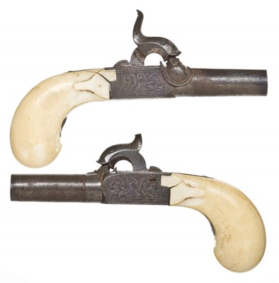 Lot 414 - A PAIR OF 140 BORE CONTINENTAL PERCUSSION MUFF PISTOLS
