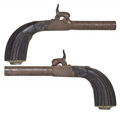 Lot 416 - A PAIR OF 120 BORE BELGIAN PERCUSSION MUFF PISTOLS