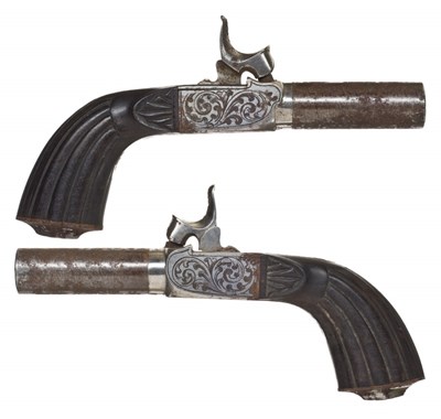 Lot 417 - A PAIR OF CONTINENTAL 80 BORE PERCUSSION MUFF PISTOLS