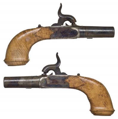 Lot 418 - A PAIR OF 32 BORE FRENCH PERCUSSION POCKET PISTOLS BY GAUCHEZ A PARIS