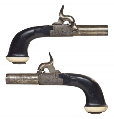 Lot 419 - A PAIR OF 60 BORE BELGIAN PERCUSSION POCKET PISTOLS