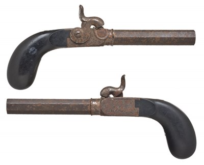 Lot 420 - A PAIR OF 50 BORE BELGIAN PERCUSSION POCKET PISTOLS