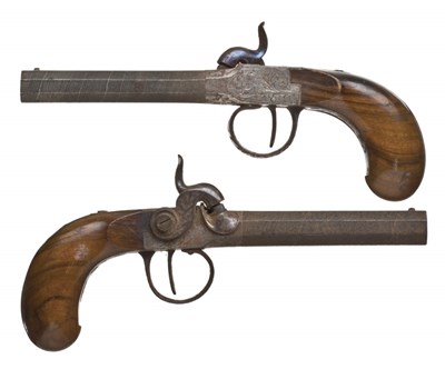 Lot 421 - A PAIR OF 50 BORE BELGIAN PERCUSSION POCKET PISTOLS