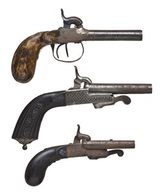 Lot 424 - AN 80 BORE D.B. BELGIAN PERCUSSION POCKET PISTOL