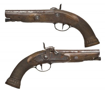 Lot 429 - A PAIR OF 32 BORE ITALIAN PERCUSSION PISTOLS SIGNED GALETTO