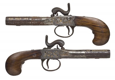 Lot 431 - A PAIR OF 40 BORE SPANISH PERCUSSION POCKET PISTOLS BY YBARZABAL IN EIBAR