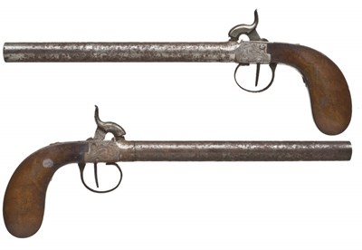 Lot 433 - A PAIR OF 50 BORE BELGIAN PERCUSSION TRAVELLING PISTOLS