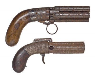 Lot 443 - A 120 BORE BELGIAN MARIETTE PATENT FIVE-SHOT PERCUSSION PEPPERBOX REVOLVER