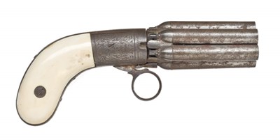 Lot 445 - AN 80 BORE BELGIAN SIX-SHOT PERCUSSION PEPPERBOX REVOLVER LIÃˆGE PROOF