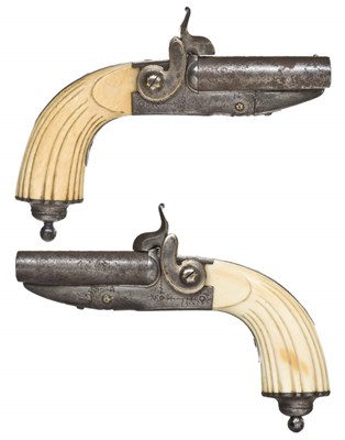 Lot 452 - A PAIR OF 54 BORE FRENCH D.B. PIN-FIRE POCKET PISTOLS BY GABION