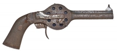 Lot 457 - A RARE 6MM FRENCH NOEL PATENT TEN-SHOT PILL-LOCK TURRET PISTOL BY J. P. CANAT & CIE