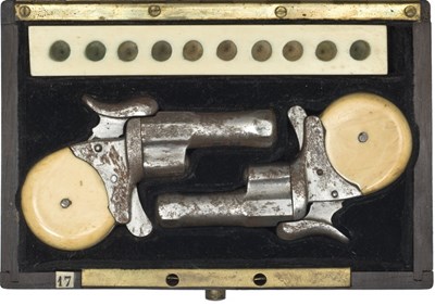 Lot 464 - A CASED PAIR OF 4MM CONTINENTAL PIN-FIRE PALM PISTOLS
