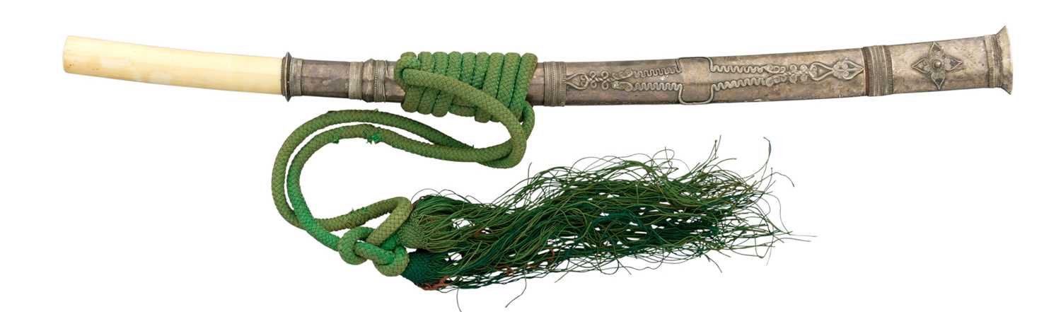Lot 24 - A BURMESE IVORY AND SILVER-MOUNTED SWORD (DHA)