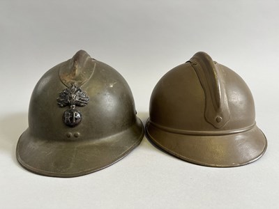 Lot 397 - A FRENCH KHAKI-PAINTED ALBERT HELMET, AND A BELGIAN HELMET