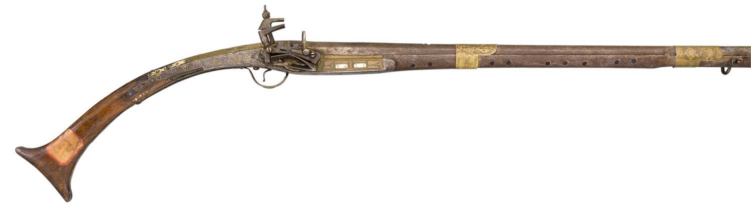 Lot 233 - **AN OTTOMAN BALKAN MIQUELET-LOCK LONG GUN (ARNAUTKA)