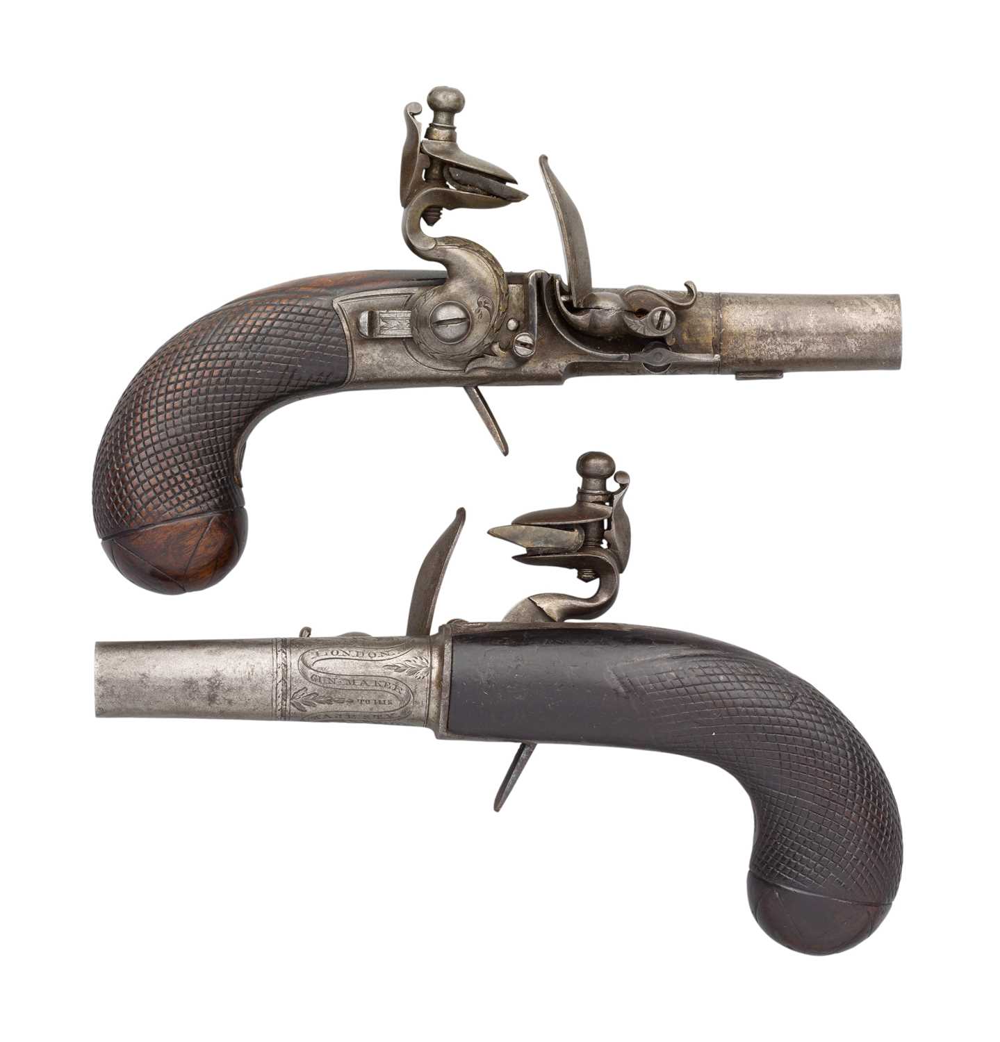 Lot 391 - A PAIR OF 40 BORE FLINTLOCK TRAVELLING PISTOLS BY HARVEY WALKLATE MORTIMER