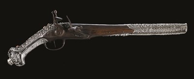 Lot 49 - A TURKISH SILVER-MOUNTED FLINTLOCK PISTOL