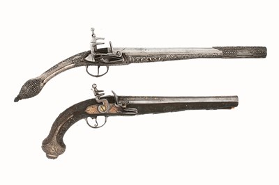 Lot 50 - A BALKAN SILVER-MOUNTED MIQUELET-LOCK PISTOL