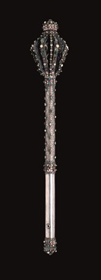 Lot 225 - AN EXTREMELY FINE HUNGARIAN SILVER-MOUNTED AND GEM-SET PARADE MACE