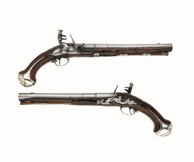 Lot 269 - A PAIR OF SILVER-MOUNTED FLINTLOCK HOLSTER PISTOLS BY LEWIS (1) BARBAR
