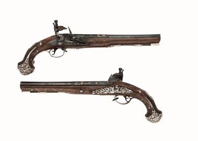 Lot 271 - A FINE PAIR OF ENGLISH SILVER-MOUNTED FLINTLOCK HOLSTER PISTOLS OF PRESENTATION QUALITY BY WILSON
