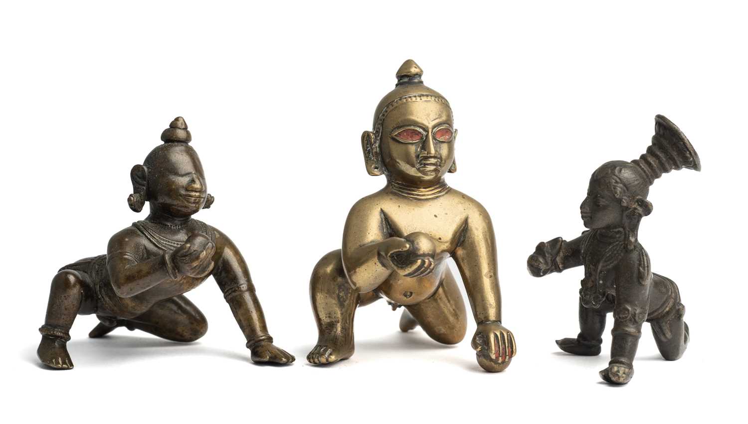 Lot 148 - THREE BRONZE FIGURES OF BALAKRISHNA, BENGAL, ORISSA AND TAMIL NADU, INDIA, 17TH-19TH CENTURIES