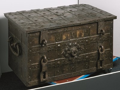 Lot 337 - A LARGE GERMAN PAINTED STEEL STRONGBOX