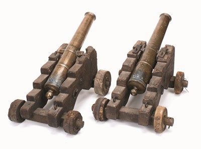 Lot 354 - A PAIR OF ENGLISH BRONZE SALUTING CANNON