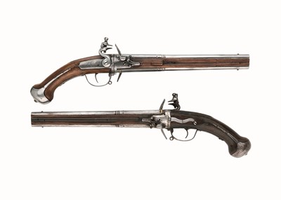 Lot 368 - A PAIR OF GERMAN FLINTLOCK WENDER PISTOLS