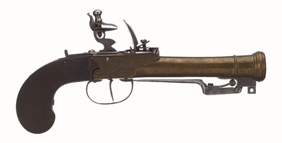 Lot 379 - A CONTINENTAL FLINTLOCK TRAVELLING PISTOL