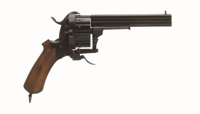 Lot 382 - A RARE CONTINENTAL DOUBLE-BARRELED 18-SHOT DOUBLE ACTION PIN-FIRE REVOLVER