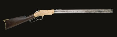 Lot 445 - A .44 CALIBRE RIMFIRE HENRY'S PATENT LATE BRASS FRAME MODEL 1860 LEVER-ACTION RIFLE