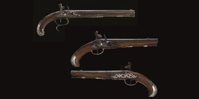 Lot 496 - A FINE GERMAN SILVER-MOUNTED FLINTLOCK HOLSTER PISTOL BY JOHANN JACOB KUCHENREUTER