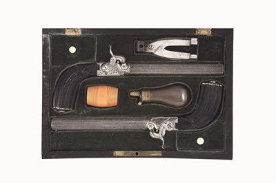 Lot 507 - A PAIR OF BELGIAN PERCUSSION TRAVELLING PISTOLS SIGNED B.MAHILLON A BRUXELLES