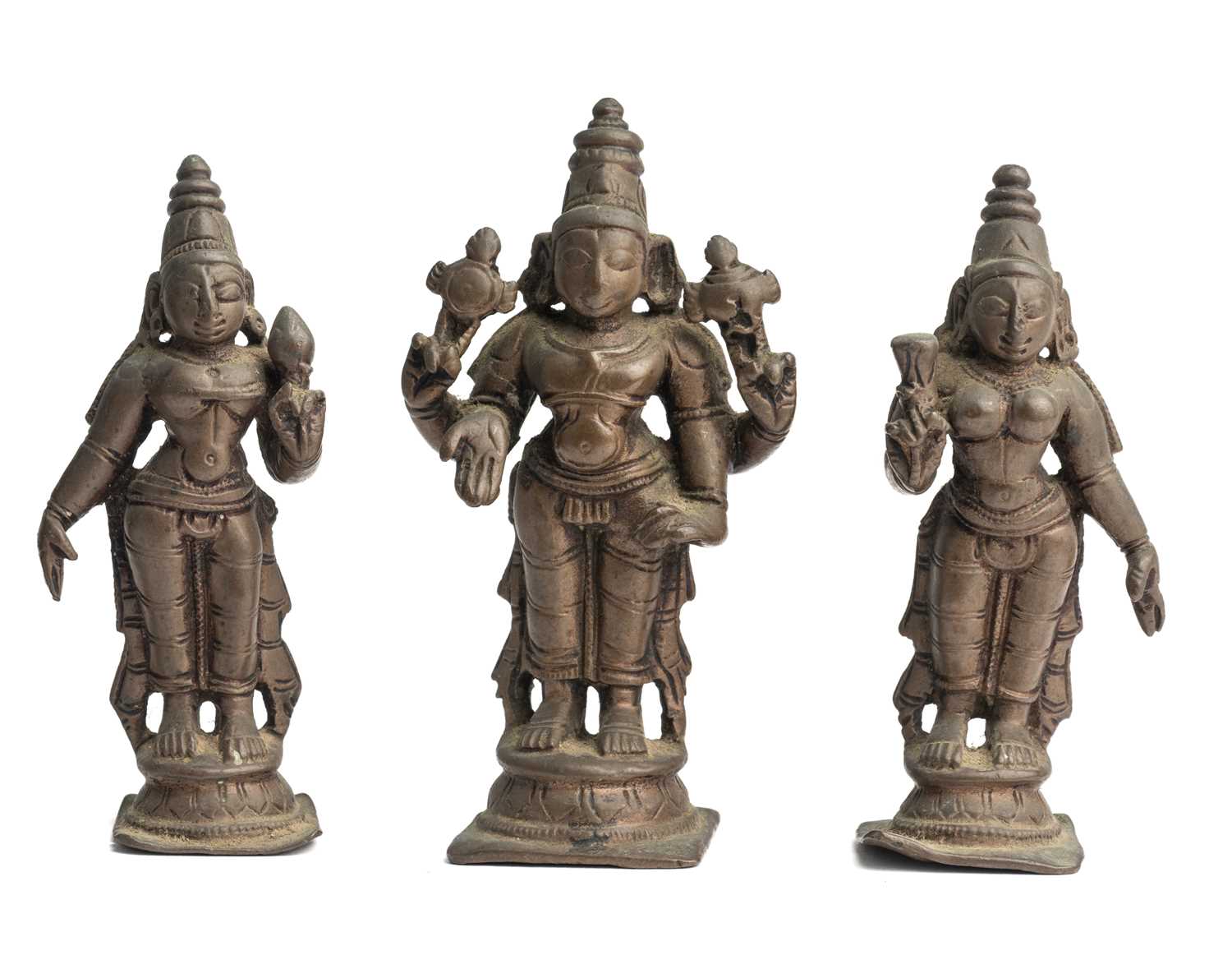 Lot 149 - VISHNU WITH BHU DEVI AND SRI DEVI, TAMIL NADU, SOUTH INDIA, 18TH/19TH CENTURY