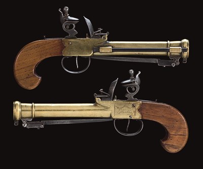 Lot 537 - A PAIR OF FLINTLOCK BLUNDERBUSS PISTOLS BY KNUBLEY