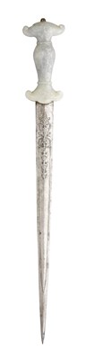 Lot 44 - AN INDIAN DAGGER WITH FINELY CARVED JADE HILT