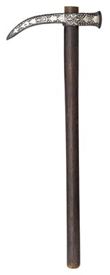 Lot 70 - AN OTTOMAN SILVER-ENCRUSTED WAR HAMMER (DJOKAN)