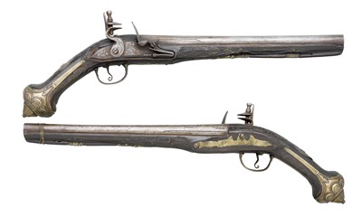 Lot 103 - A PAIR OF 22 BORE OTTOMAN FLINTLOCK HOLSTER PISTOLS