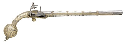 Lot 105 - A 22 BORE CAUCASIAN MIQUELET-LOCK HOLSTER PISTOL