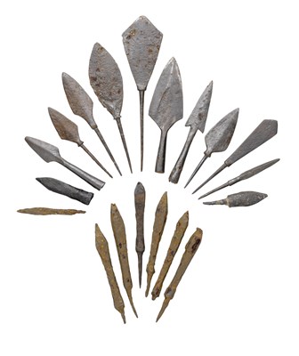 Lot 179 - SEVEN EAST EUROPEAN CROSSBOW BOLT-HEADS AND THIRTEEN FURTHER ARROWHEADS